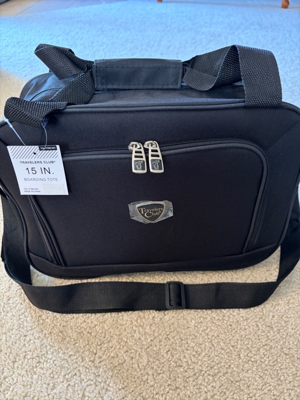 Travelers Club 15" Black Boarding Tote - Men's Carry Bag - NWT